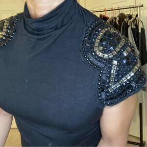 Black Dress with Embroidery on Shoulders size S/M